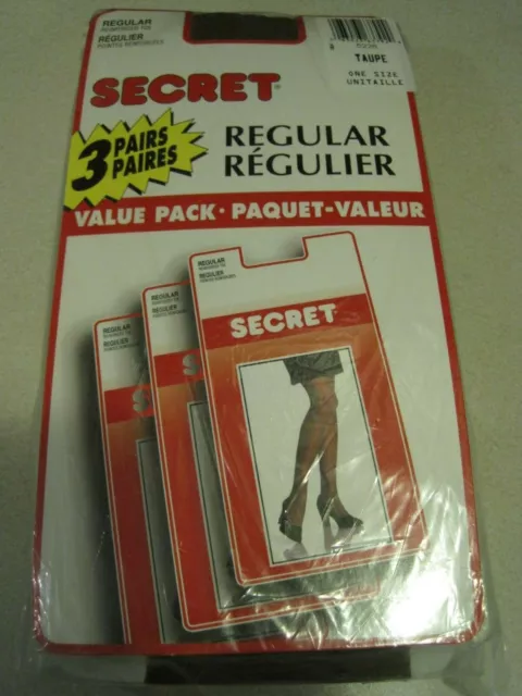 Vintage Pantyhose SECRET Taupe One Size VALUE PACK SEALED 3 Pair