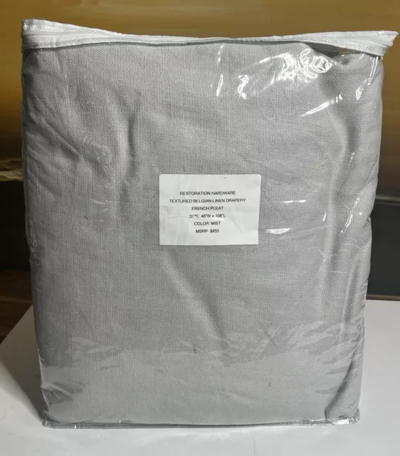 Restoration Hardware Textured Belgian Linen Drapery FP 46" x 108" Mist NEW $855