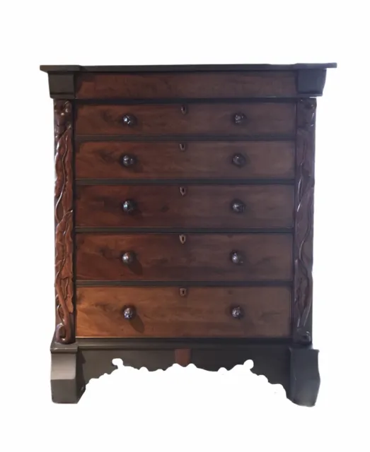 Huge Antique Mahogany Victorian Carved Scottish Black Painted Chest of Drawers