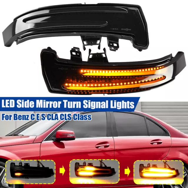 LED Sequential For Benz C E S CLA CLS Class Turn Signal Side Mirror Lights Amber