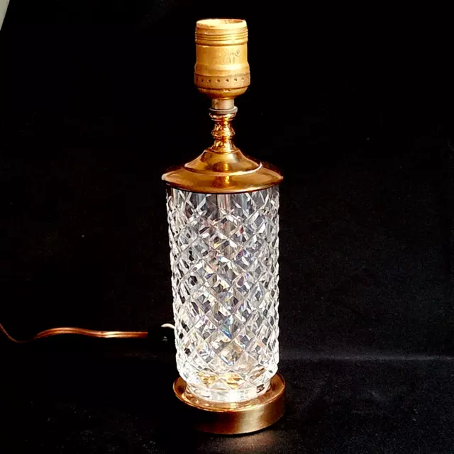 Waterford Lismore Small Crystal Lamp Brass Footed Boudoir Portable Lamp  Signed