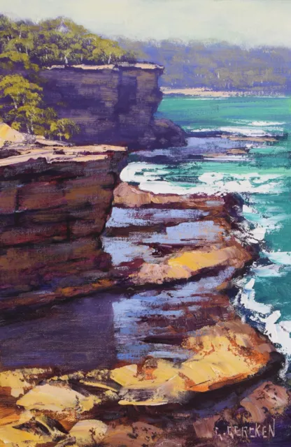 Bondi to coogee , Rocky shore Sydney Australia original oil painting G. Gercken