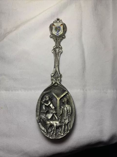 Vintage 1992 Large 6” German Pewter Spoon With Scene Called The Miller