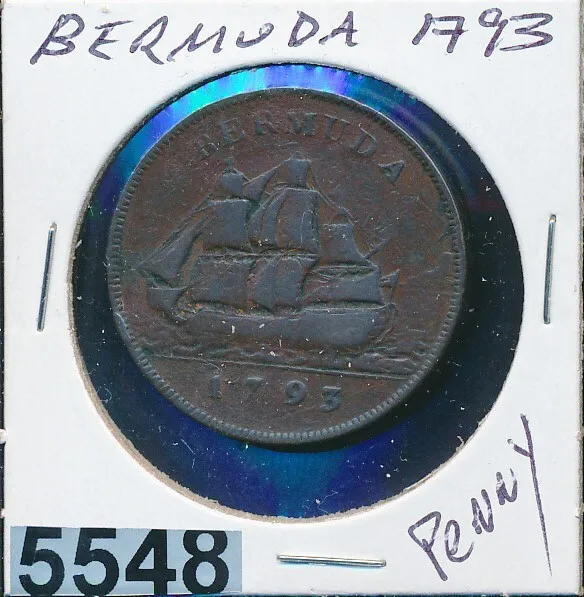 BERMUDA - penny 1793 - ship - k5 - nice grade. SCARCE - #5548
