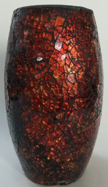 Vintage Amber -Orange Mosaic/Crackle Glass Vase 7" Beautiful