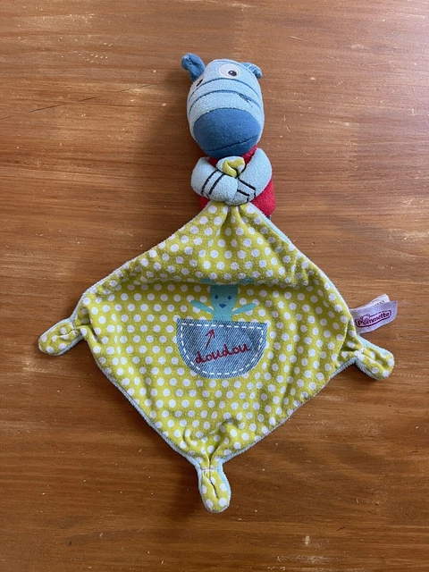 0/Doudou Ane Zébre Bleu Vert Pois Mouchoir Pommette