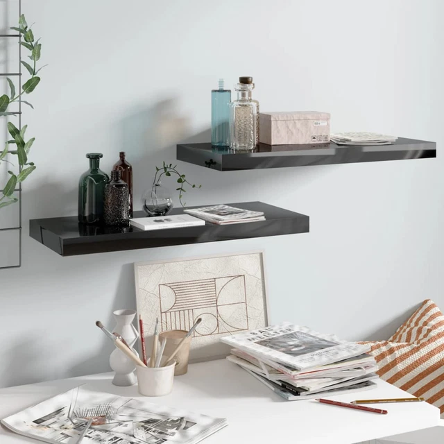 Scaffali a Parete 2 pz Nero Lucido 60x23,5x3,8  in MDF Y7F2