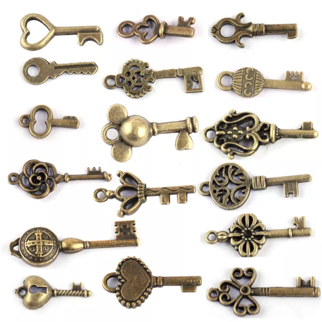 18pcs/lot Retro Assorted Antique Old Look Bronze Skeleton Keys Steampunk Pendant