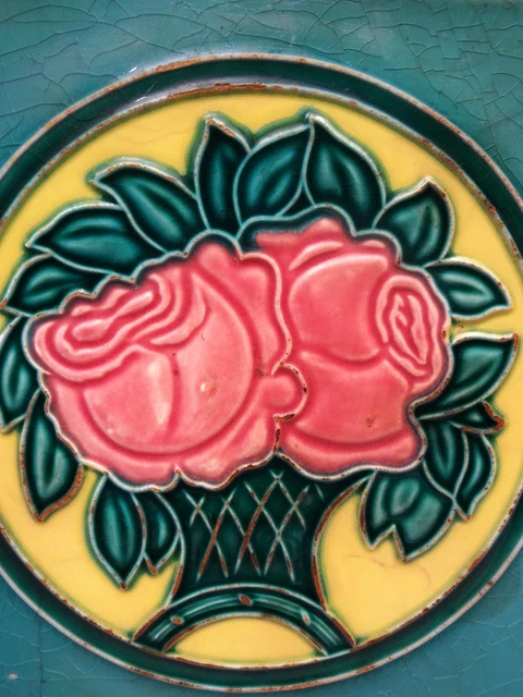 Antique Japan Tile Rose Tree Art Nouveau Ceramic Majolica Saji Architecture Old 2