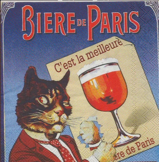 Lot de 3 Serviettes en papier Cocktail Bière de Paris Decoupage Collage