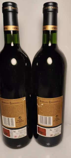 2 botellas VIÑA ALBINA 1998 RESERVA Bodegas Riojanas CENICERO Rioja Alta 3