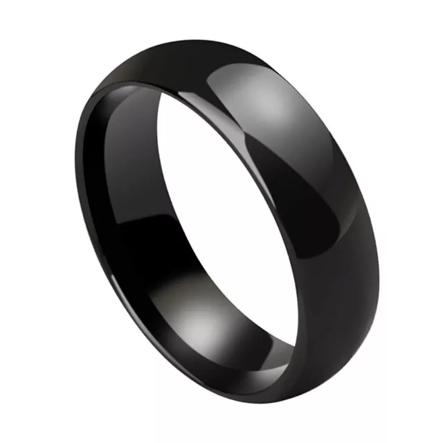 Men's Women's Black 316L Stainless Steel Plain Wedding Engagement Ring Band
