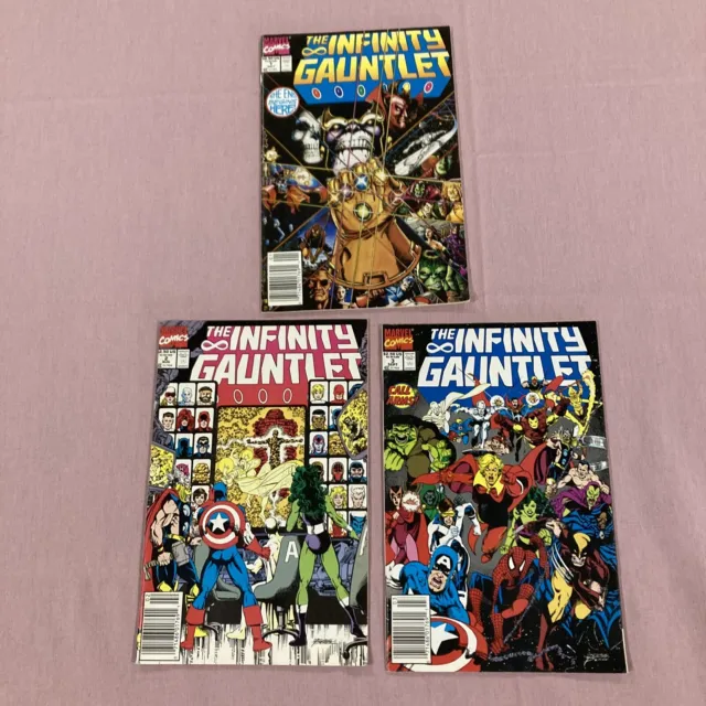 Infinity Gauntlet #1 - #3 Marvel 1991, Thanos, Spider-Man, Wolverine, Hulk, Thor