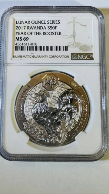 2017 Australia S50F Year of the Rooster    1oz. Silver Lunar  NGC mS69