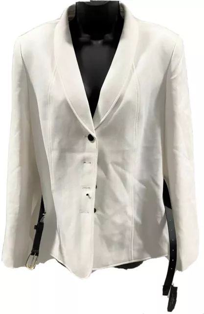 Tahari Women's ASL Belted Colorblocked Suit Jacket/Blazer Size 12 - Ivory