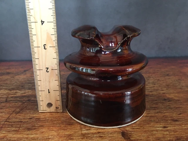 Large Locke Ceramic Porcelain Brown Glazed Antique Insulator Vintage 5