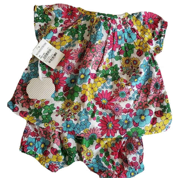 Nordstrom Baby Girl Dress 3 months Matching Bottoms Cotton Floral Infant 3M