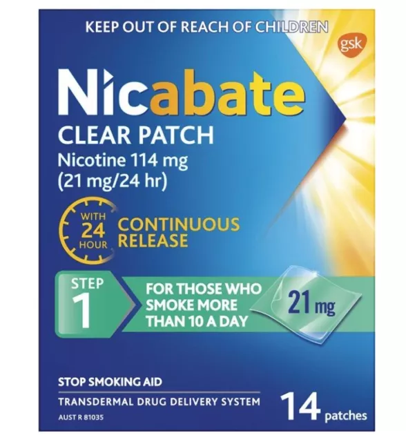 Nicabate Clear Patch Quit Smoking Step 1 21mg 14 Patches