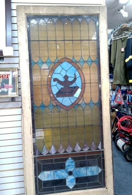Antique Stained Glass Side Light Wall Window Panel - 93-1/2X41-3/4X1-7/8 Inches