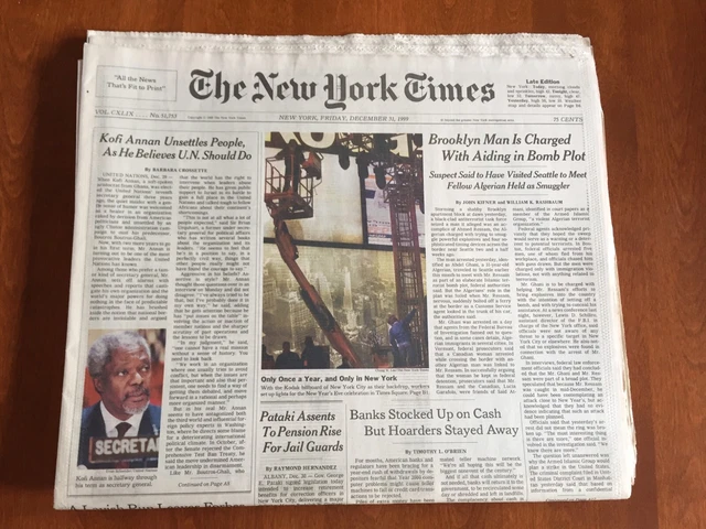 THE NEW YORK Times Newspaper 12/31/99 Complete Paper End Of Millennium