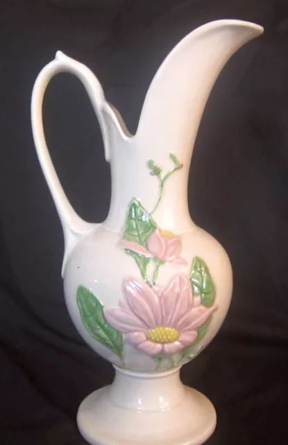 Hull Pottery Vintage Ewer Large 13 1/2 Magnolia H19 Gloss Finish Pink Flower