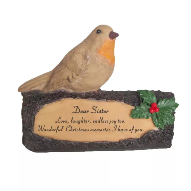 Robin / Log Christmas Memorial Decoration Ornament 17cm - Dear Sister