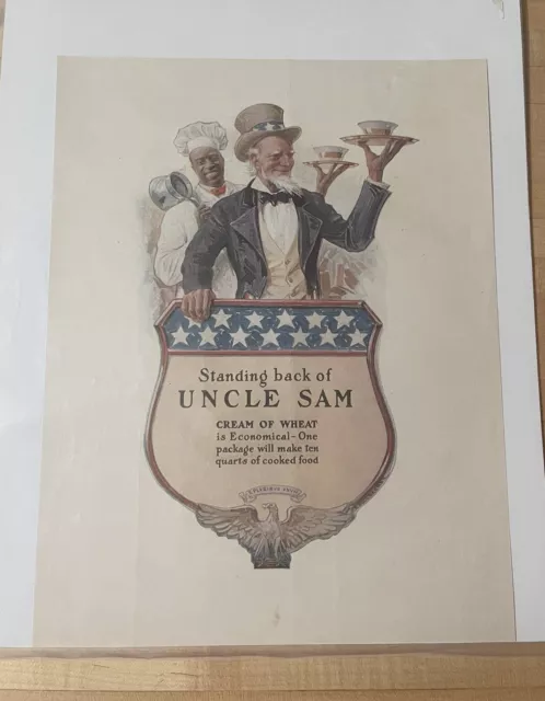 1918 Authenticated Cream of Wheat: Standing Back of Uncle Sam Vintage Print Ad