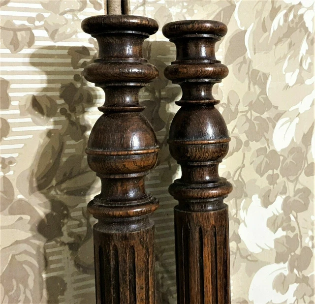 Pair wall groove wood turned column Antique french oak architectural salvage