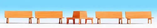 Noch 14851 HO Scale Wood Board Benches -- 4 Benches, 1 Circular Bench