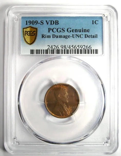 1909-S VDB Lincoln Wheat Cent 1C Penny - PCGS Uncirculated Details (UNC MS) 2