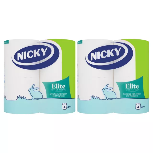 2 x Nicky Elite 3 Ply Toilet Tissue Roll 4 Pack Enriched with Lotion & Fragrance