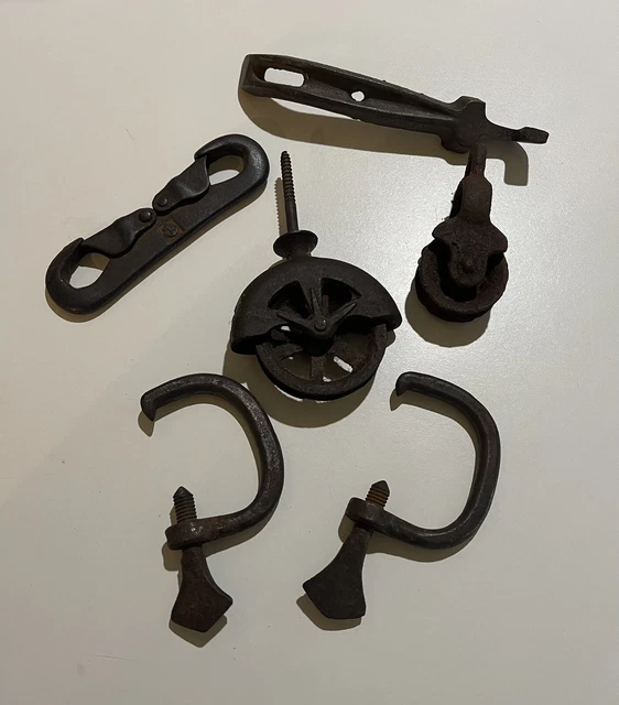 Lot of Vintage Tools Cast Iron Clamps Pulley’s Double Clip Hook Stove Lifter