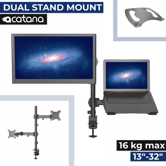 Acatana Dual Monitor Stand 2 Arm Desk Mount Laptop Adapter Bracket Holder 32''