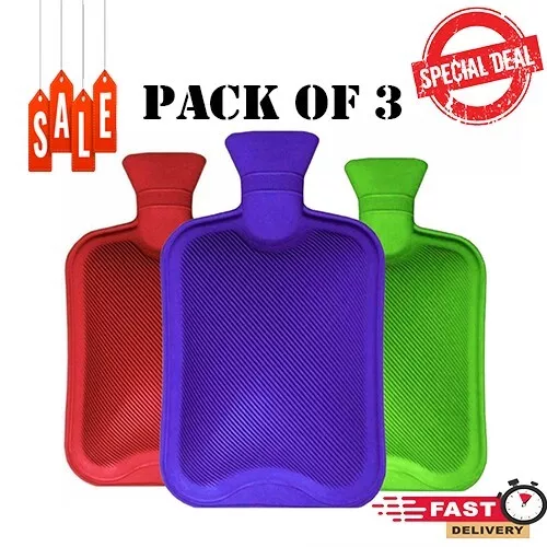 3 X 2l Hot Water Bottle Natural Rubber Warmer Large Pain Relief Heat Aching New