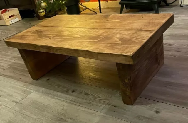 Rustic industrial style coffee table side table live edge style solid wood