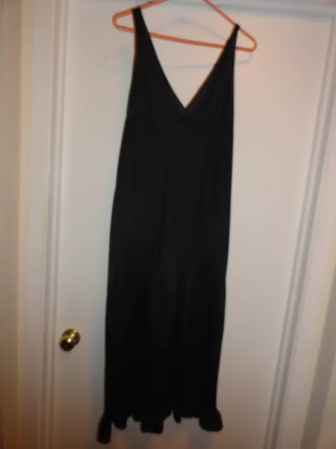 VINTAGE BLACK LONG Nightgown Nylon with White Lace & Ruffle Size M $9. ...