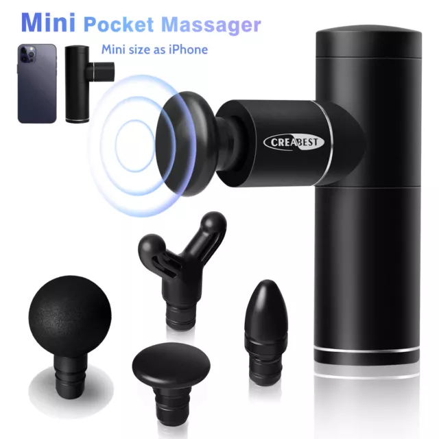 Massage Gun Electric Massagepistole Mini Massager Muscle Massagegerät + 4 Köpfe