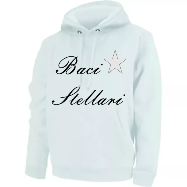 felpa uomo donna cappuccio cotone bianca o nera con scritta BACI STELLARI stella