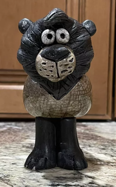 South Africa Hand Crafted Crazy Clay Raku Pottery Lion Figurine