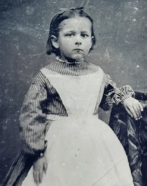 1800s Tintype Photo of Young Victorian Era Girl Posing for Studio Portrait