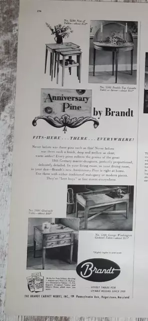 1952 Brandt Cabinet Works Vintage Print Ad Furniture Tables Pine Hagerstown MD