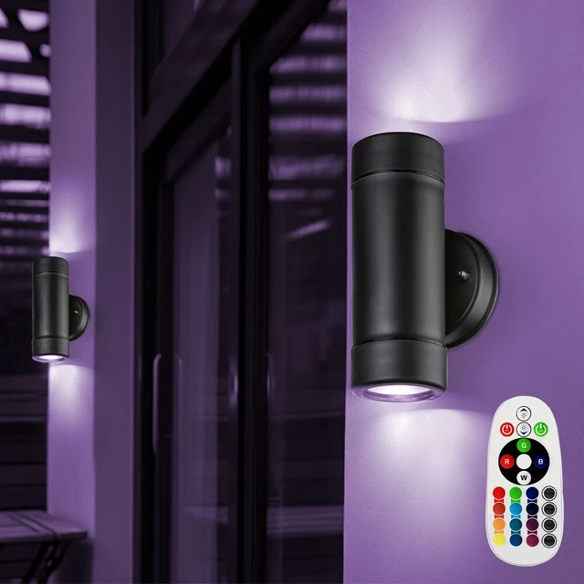 2X RGB LED Extérieur Mur Luminaire Variateur Télécommande Haut Bas ...