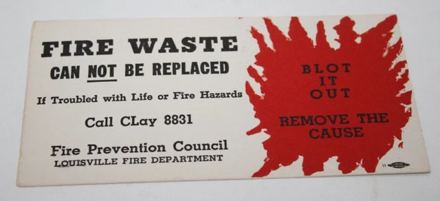 1940's Ink Blotter Fire Prevention Louisville Kentucky fire department