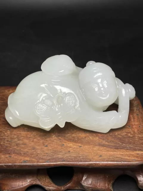 Chinese Exquisite Handmade Child Carving Hetian Jade Statue