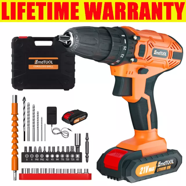 PRO Cordless Drills Driver 1/2 Battery Rechargeable 21V Electric Screwdriver Set