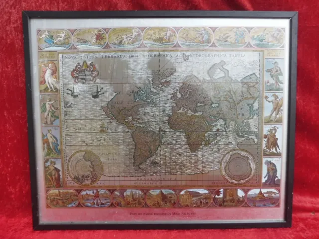 Weltkarte auf Silberblattfolie  ,Gravur nach dem original Moses Pitt 1681