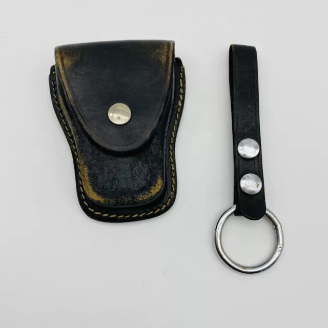 Unmarked Leather Strap Duty Belt Handcuff Holster Holder with Hand Cuffs 1  Key