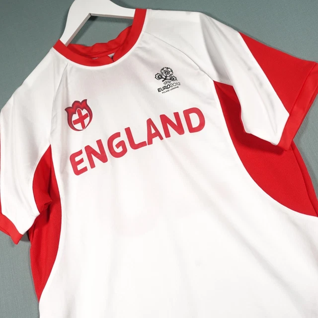ENGLAND FOOTBALL SHIRT Mens Large White Red EURO 2012 Poland Ukraine ...