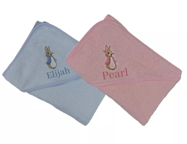 Baby Hooded Towel With Peter Rabbit or Flopsy Bunny Personalised with Baby Name