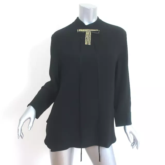 Marni Crystal-Embellished Tunic Top Black Crepe Size 42 Long Sleeve Blouse